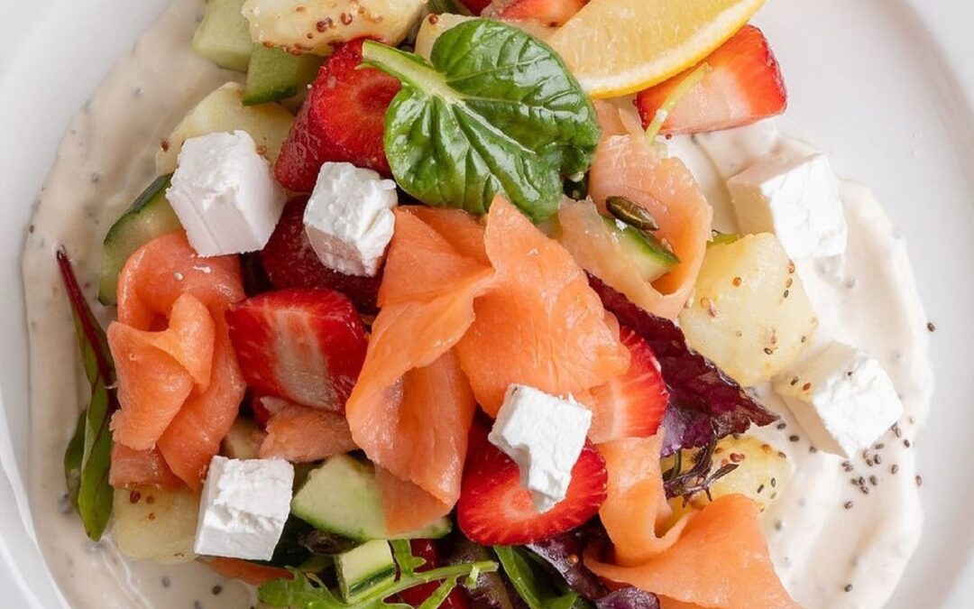 Smoked Salmon & Fairview Salada Blanc Salad on Lemon-Chia Yoghurt